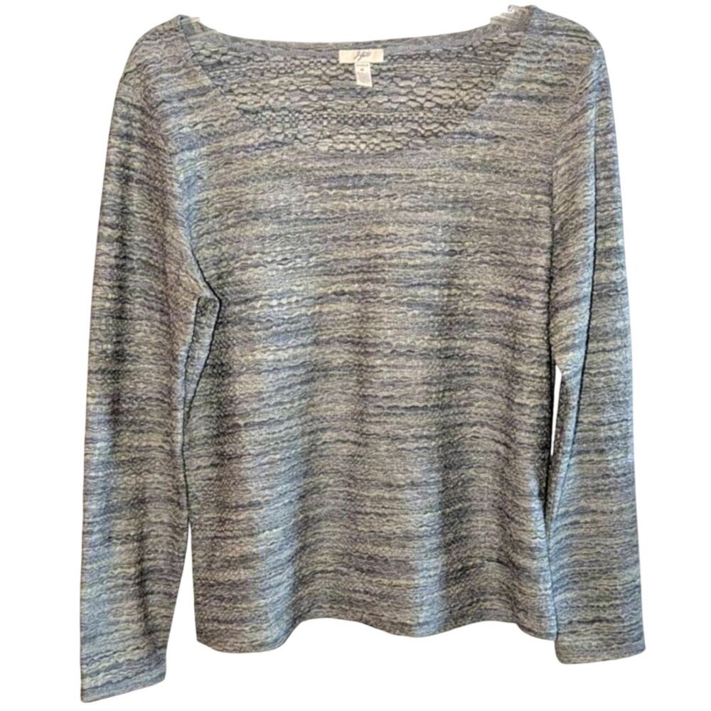 Womens J. Jill Crinkle Crepe Top Size Medium Green Blue Stretch Long Sleeve